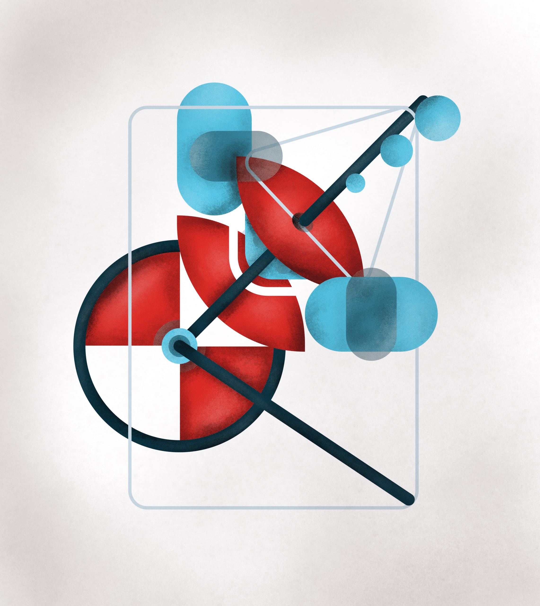 This piece was produced from "digitally" sketching. For me this means making random shapes and then using my intuition build a composition around it. This piece began with the "leaf" looking shape and the large black pole that goes to the top right. From there I refined my color palette to establish a consistent color scheme. Furthermore, I explored geometric shapes and creating a sense of depth with the peace to making the composition more dynamic. The second image is the first version made in Adobe Illustrator while the main image with the shading was done in Procreate.
