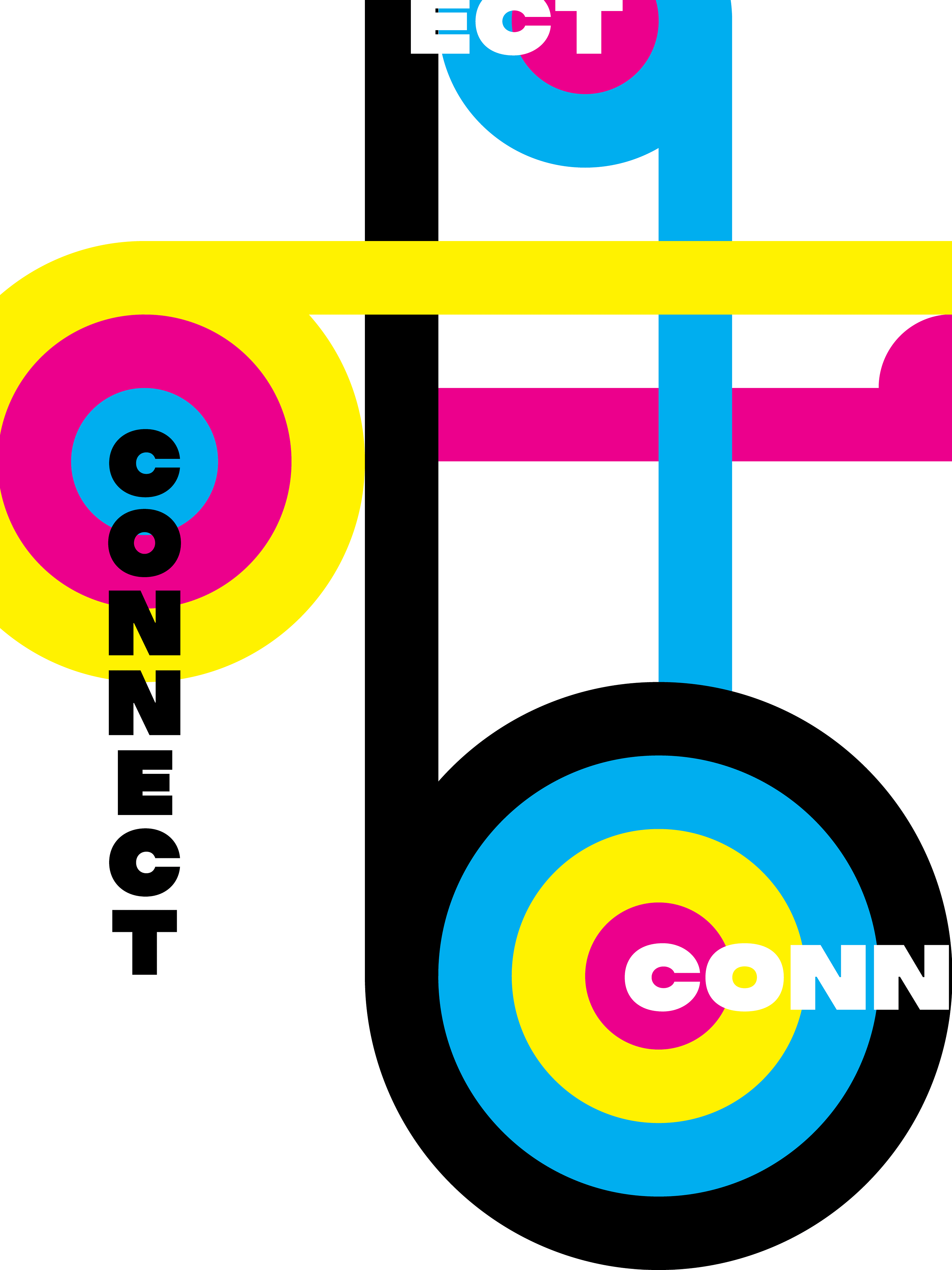 This is one of the first pieces made to explore the pure colors of CMYK. I decided to use the word connect to follow the imagery of the various lines intersecting each other.